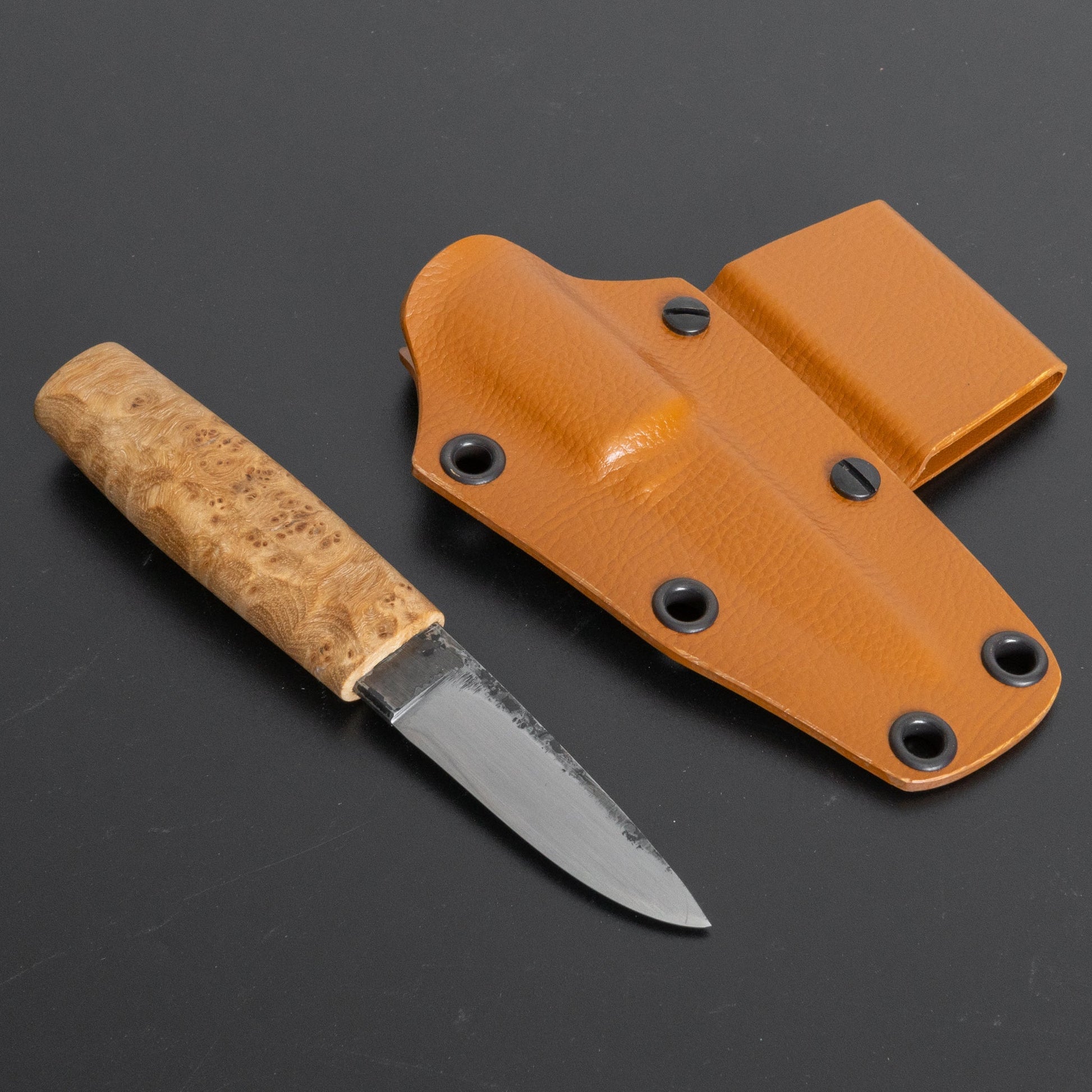 Kanatoko Work Knife Fixed Blade 60mm Elm Burl Handle - HITOHIRA