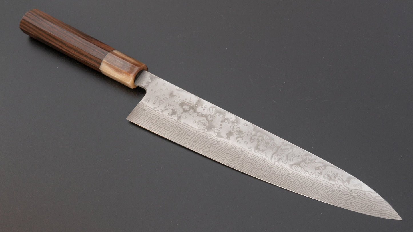 Hitohira Kyuzo Limited Special Coreless Damascuss Gyuto 240mm Taihei Makassar Ebony Handle (Saya) | HITOHIRA