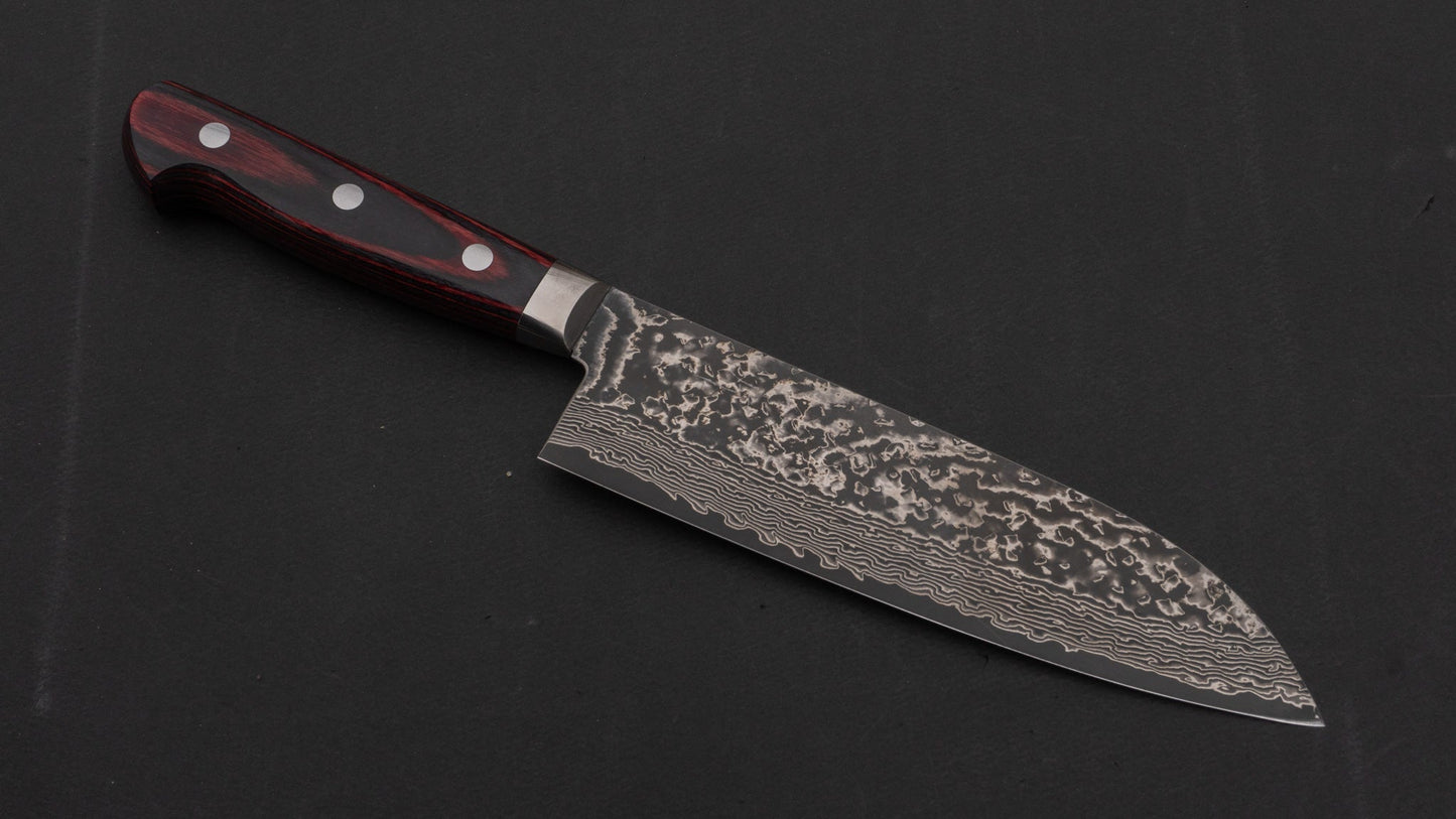 Hitohira VG-10 Nickel Damascus Santoku 180mm Pakka Handle | HITOHIRA