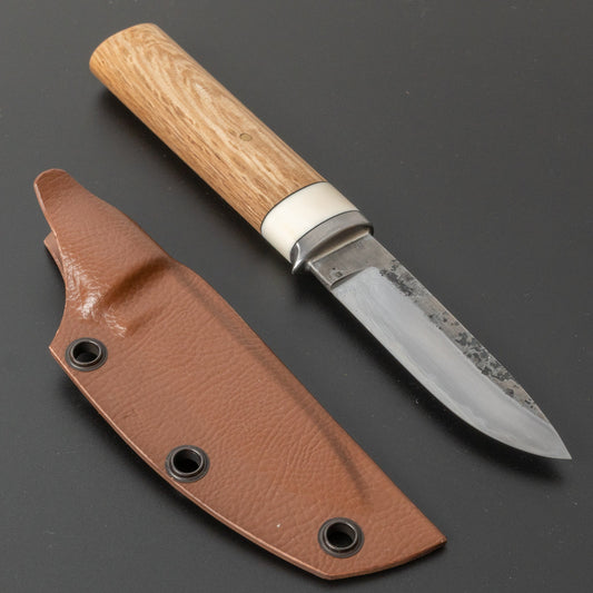 Kanatoko Work Knife Fixed Blade 80mm Oak Handle (#006) - HITOHIRA