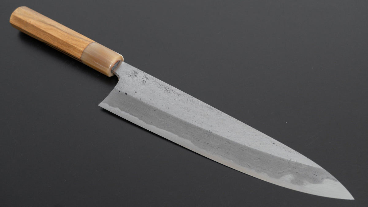 Hitohira Tanaka Kyuzo Blue #1 Watetsu Migaki Gyuto 240mm Kurokaki Persimmon Handle (#003/ Saya) - HITOHIRA