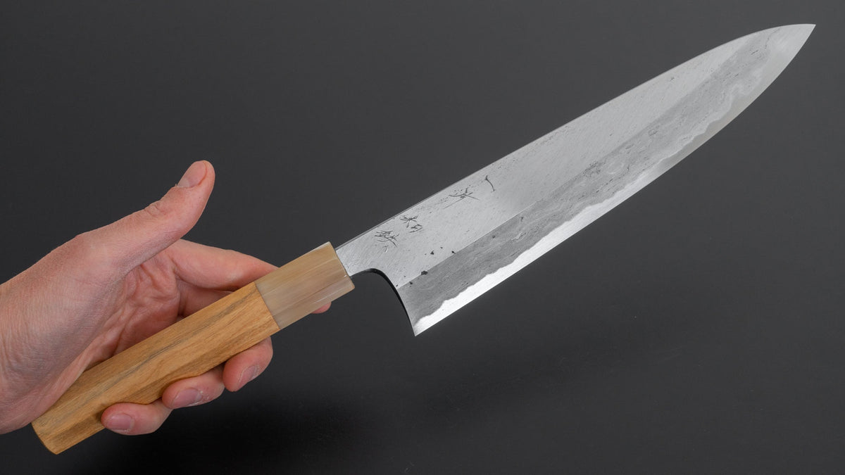 Hitohira Tanaka Kyuzo Blue #1 Watetsu Migaki Gyuto 240mm Kurokaki Persimmon Handle (#003/ Saya) - HITOHIRA