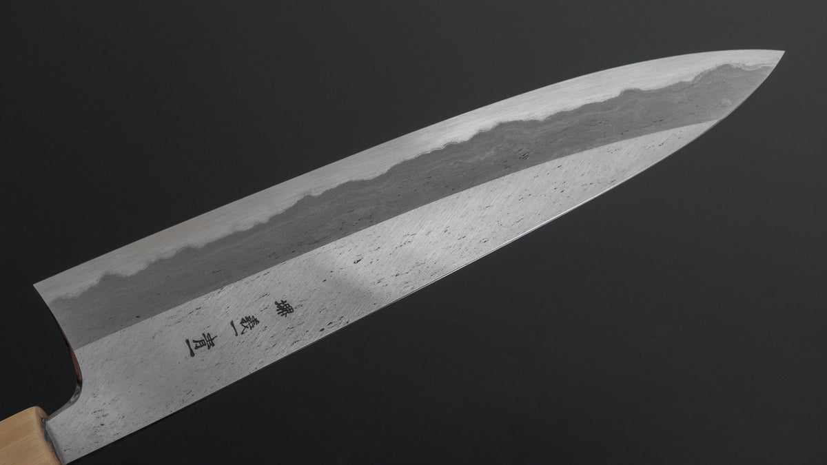 Hitohira Tanaka Kyuzo Blue #1 Watetsu Migaki Gyuto 240mm Kurokaki Persimmon Handle (#003/ Saya) - HITOHIRA