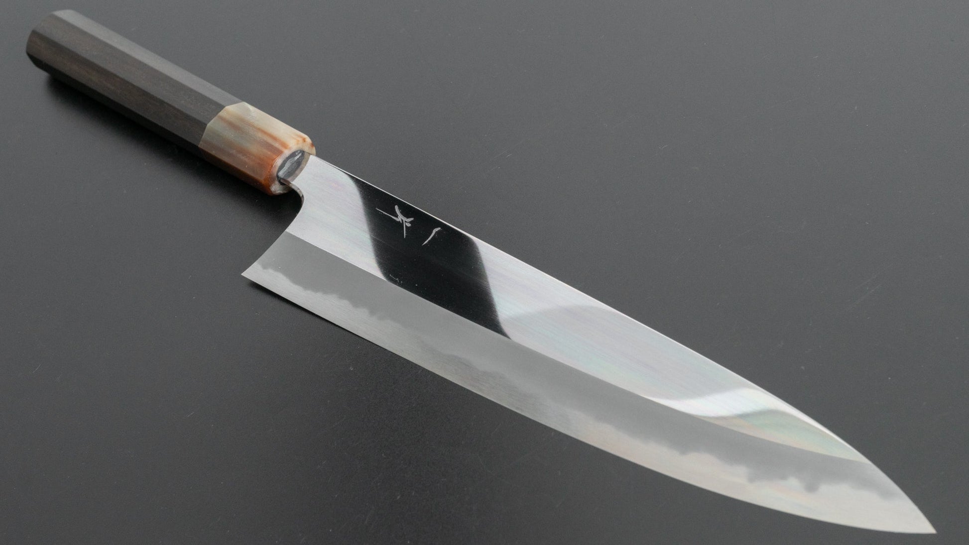 Hitohira Tanaka Kyuzo Blue #1 Mirror Gyuto 240mm Taihei Ebony Handle - HITOHIRA